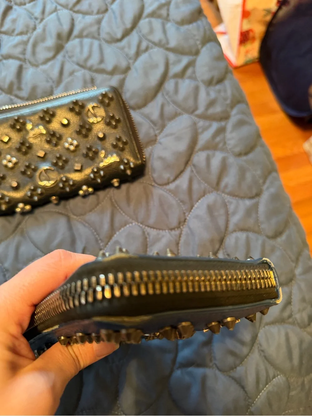 Christian Louboutin Embellished Zip-Around Wallets in Black and Blue - Picture 4 of 16